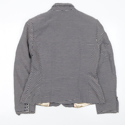 Jasper Conran Women Blue Striped Size 14 Classic Blazer Jacket