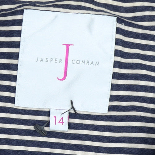 Jasper Conran Women Blue Striped Size 14 Classic Blazer Jacket