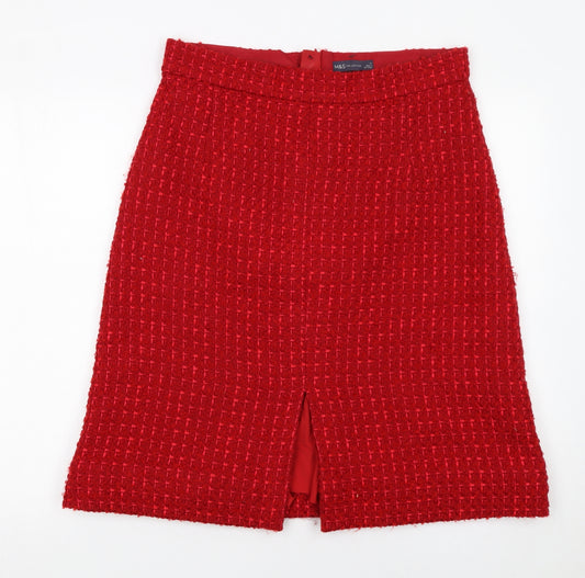 Marks and Spencer Women Red Tweed Pencil Skirt Size 14 Lined Wool Blend