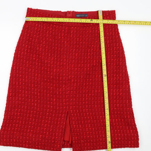 Marks and Spencer Women Red Tweed Pencil Skirt Size 14 Lined Wool Blend