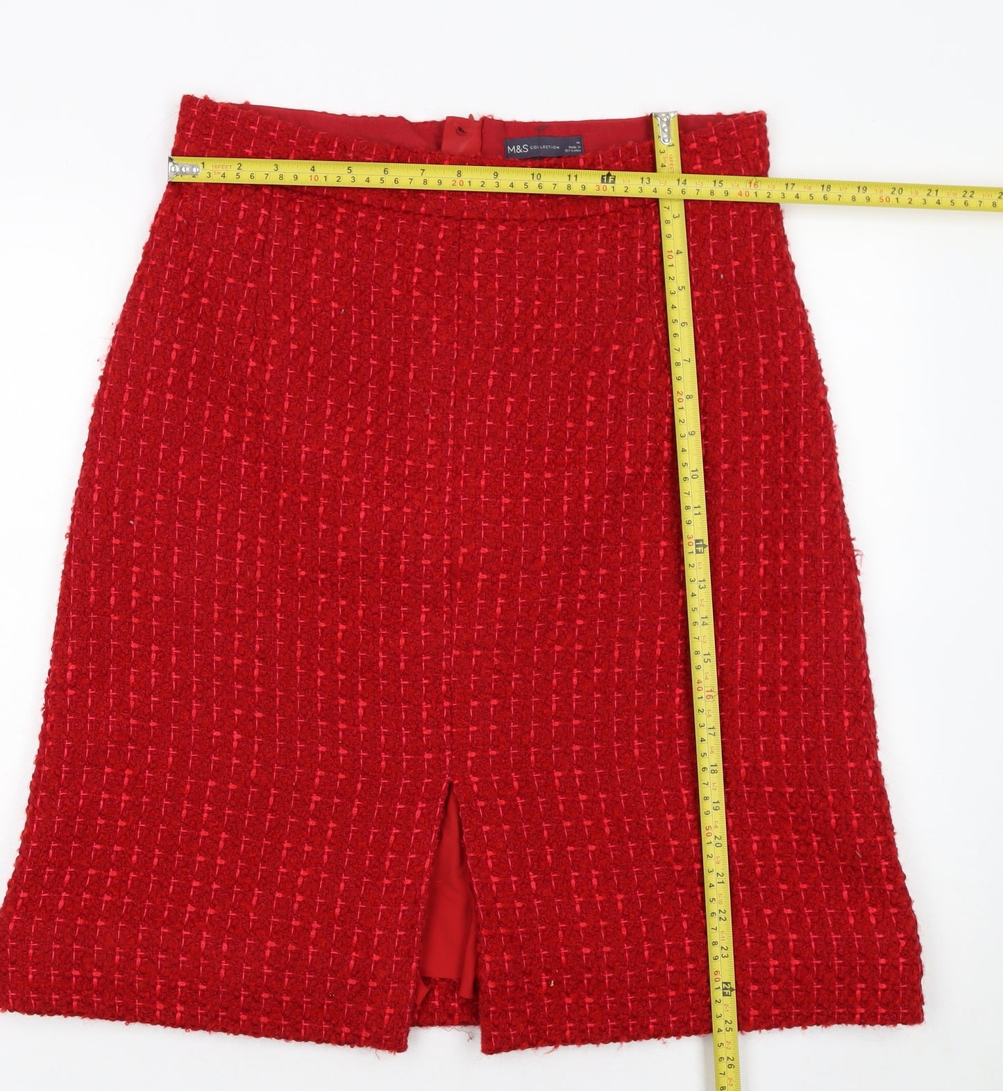 Marks and Spencer Women Red Tweed Pencil Skirt Size 14 Lined Wool Blend