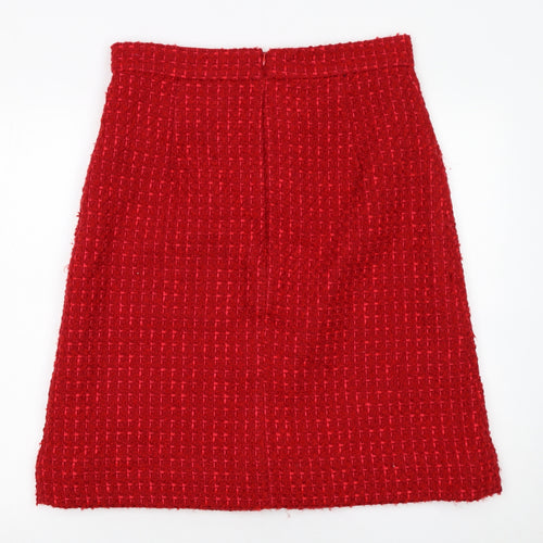 Marks and Spencer Women Red Tweed Pencil Skirt Size 14 Lined Wool Blend