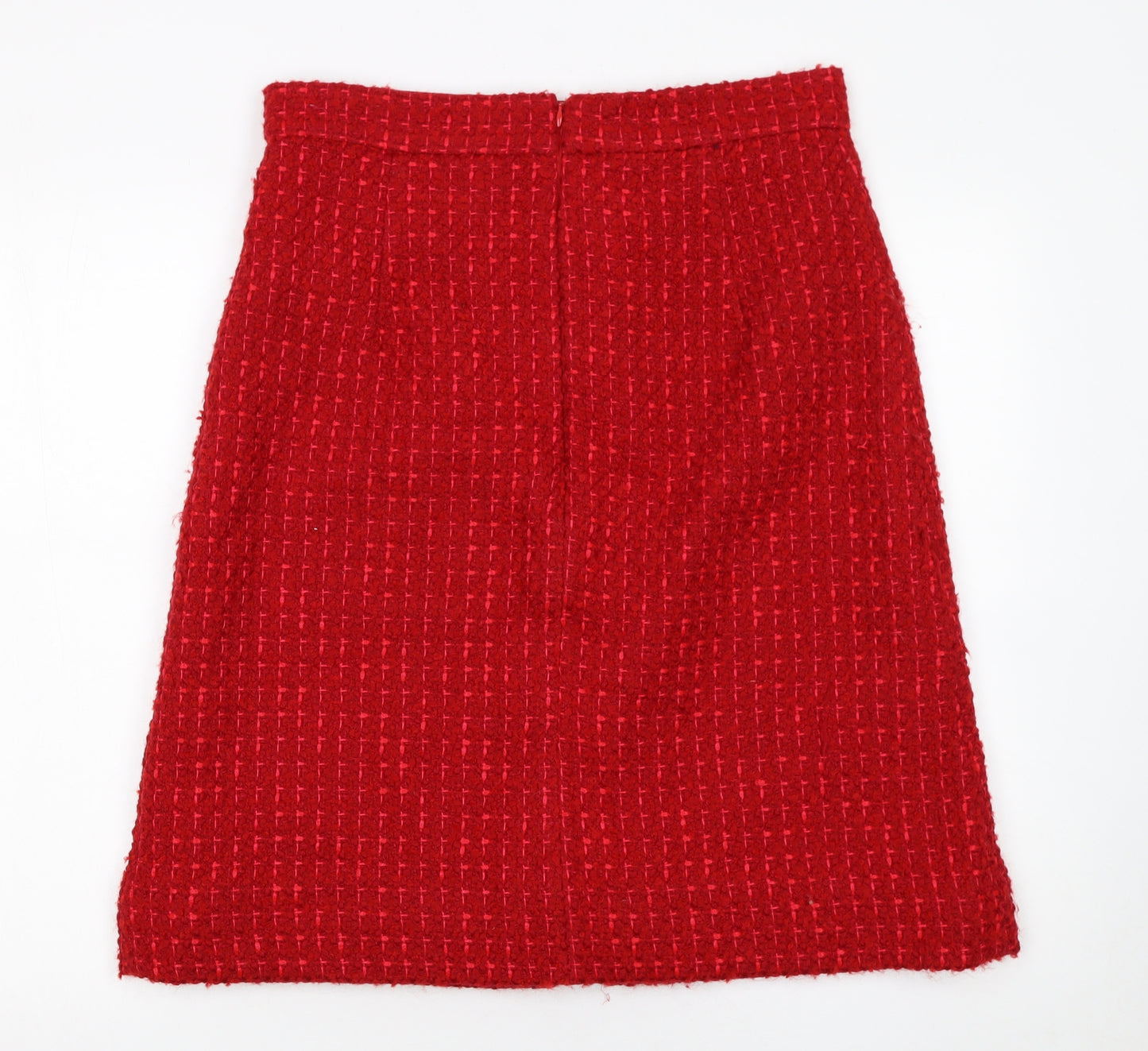 Marks and Spencer Women Red Tweed Pencil Skirt Size 14 Lined Wool Blend