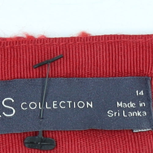 Marks and Spencer Women Red Tweed Pencil Skirt Size 14 Lined Wool Blend