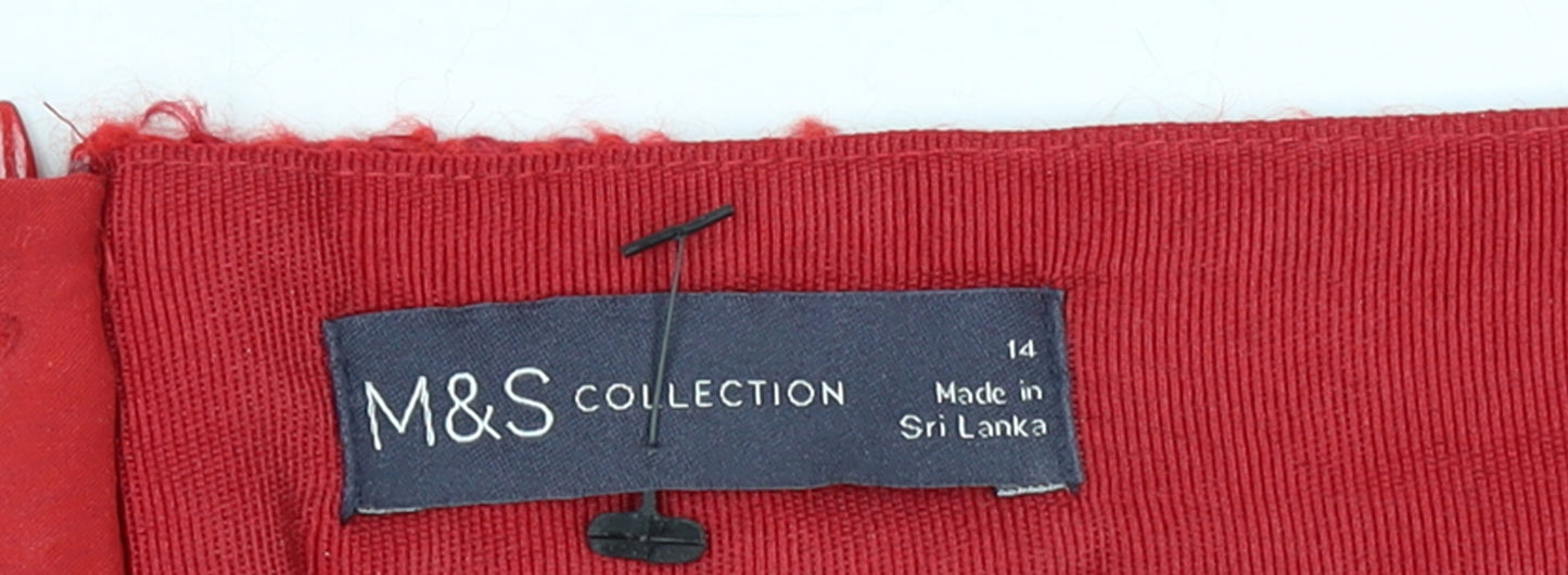 Marks and Spencer Women Red Tweed Pencil Skirt Size 14 Lined Wool Blend