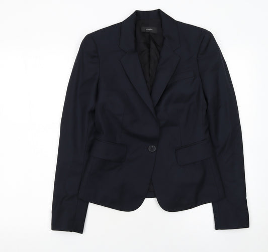Joseph Women's Blue Wool Single-Breasted Blazer Size 8 Classic Work Jacket