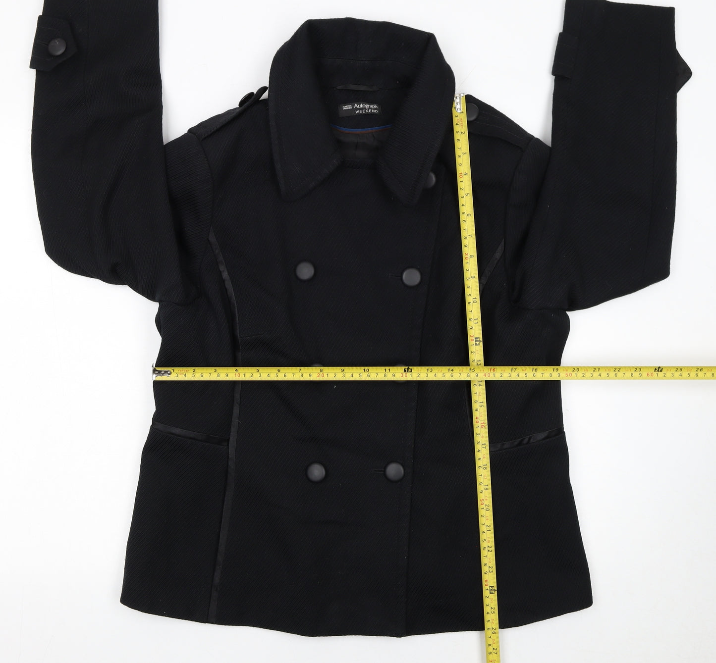 Marks and Spencer Women Black Wool Blend Pea Coat Size 18