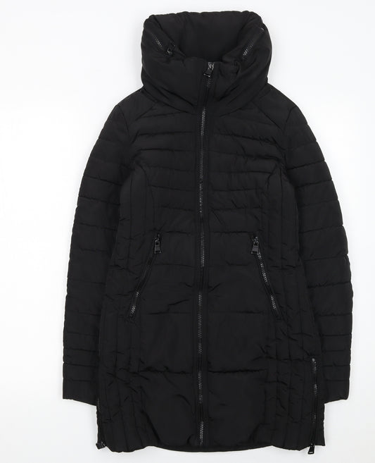 Next Womens Black Size 6 Long Puffer Jacket with Zipped Pockets