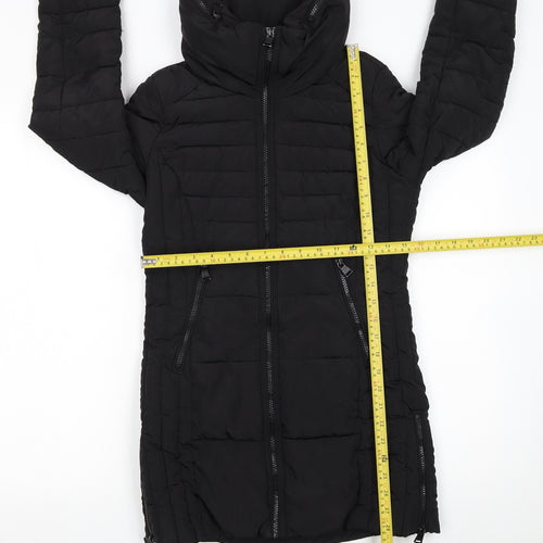 Next Womens Black Size 6 Long Puffer Jacket with Zipped Pockets