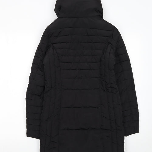 Next Womens Black Size 6 Long Puffer Jacket with Zipped Pockets