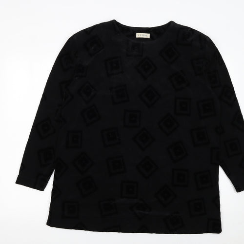 Verse Womens Black Geometric Velvet Long Sleeve Pullover Jumper Size 14