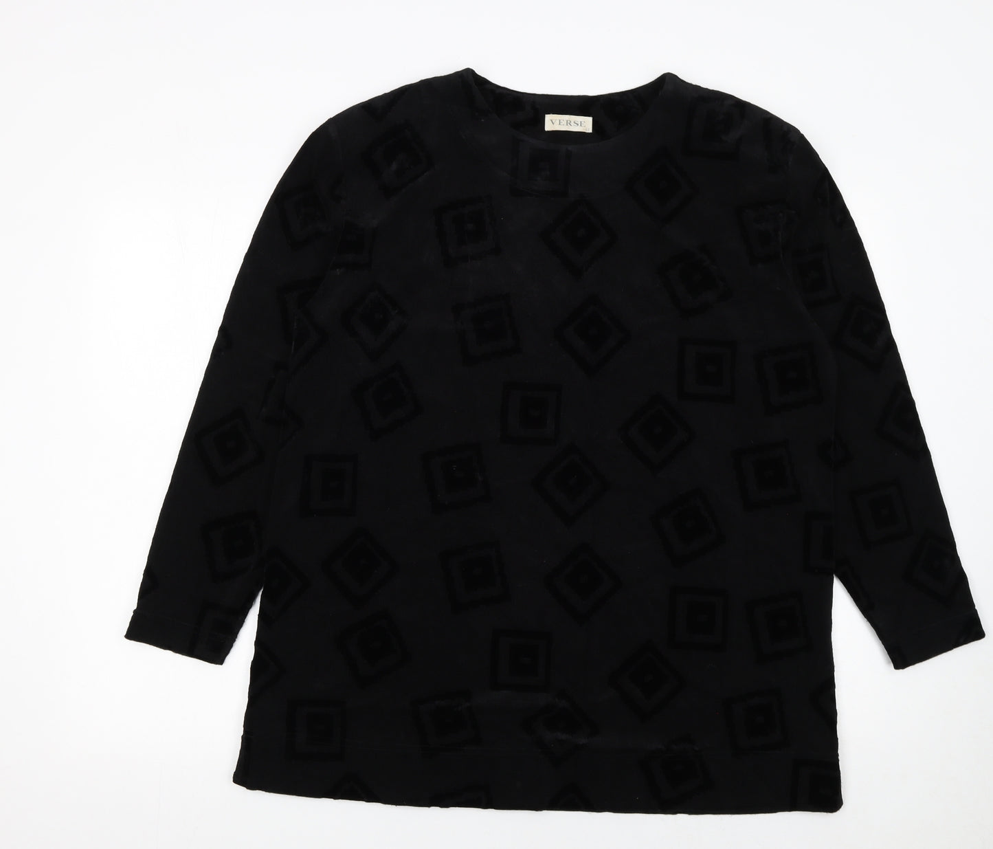 Verse Womens Black Geometric Velvet Long Sleeve Pullover Jumper Size 14