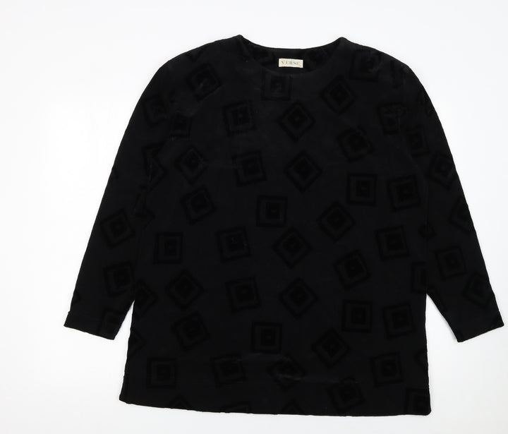 Verse Womens Black Geometric Velvet Long Sleeve Pullover Jumper Size 14