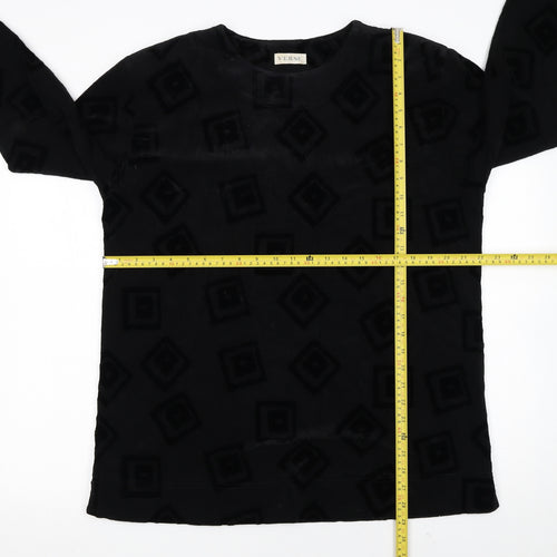 Verse Womens Black Geometric Velvet Long Sleeve Pullover Jumper Size 14
