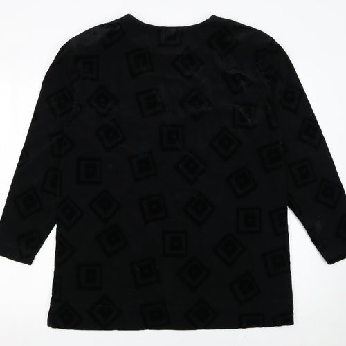 Verse Womens Black Geometric Velvet Long Sleeve Pullover Jumper Size 14