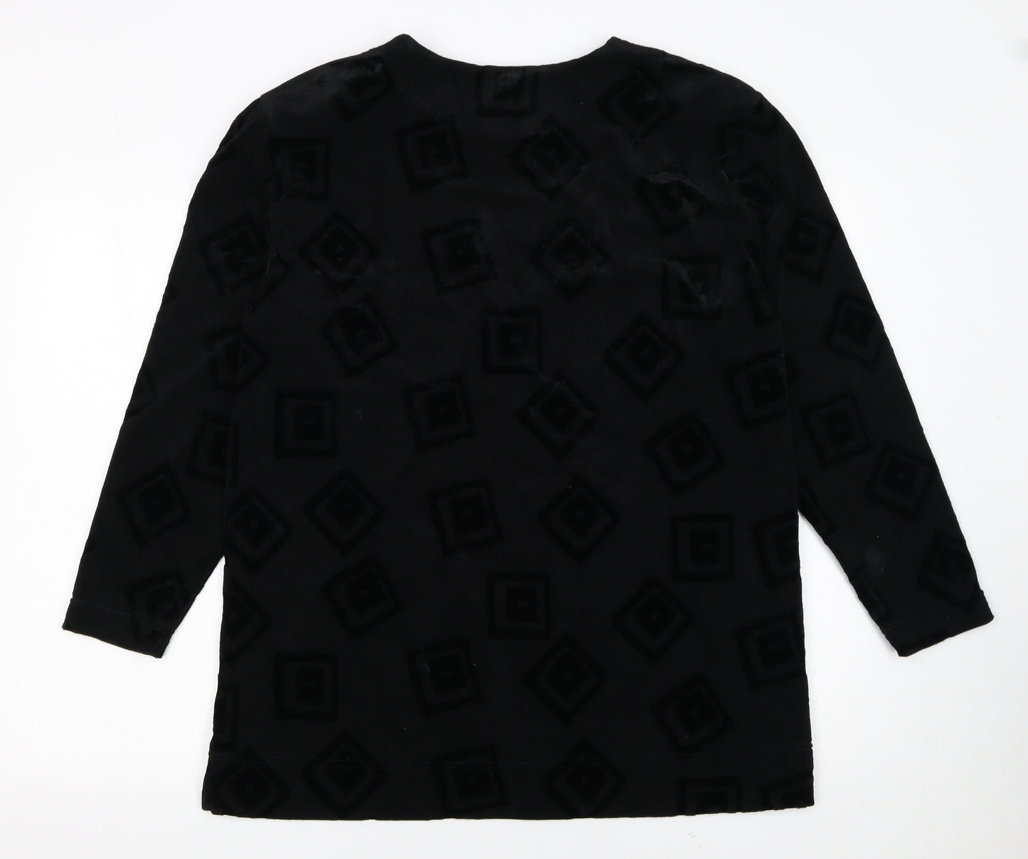 Verse Womens Black Geometric Velvet Long Sleeve Pullover Jumper Size 14