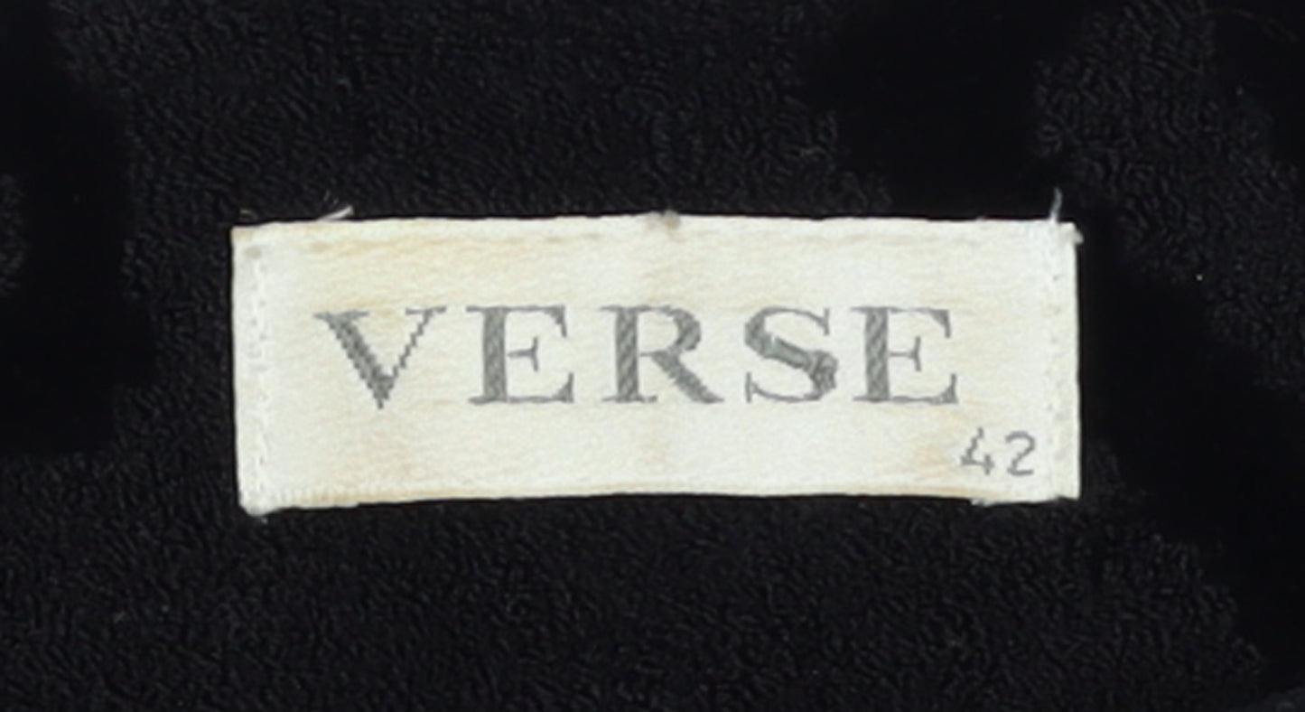Verse Womens Black Geometric Velvet Long Sleeve Pullover Jumper Size 14