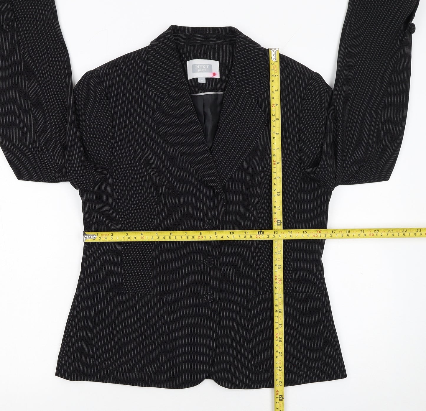 Next Women Petite Black Pinstripe Blazer Size 12 Classic Fit