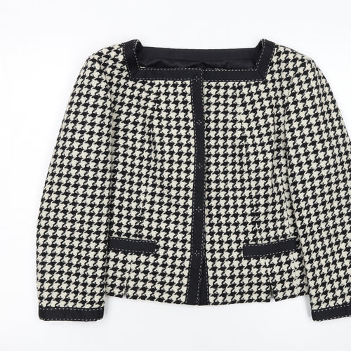 Hobbs Women Black Houndstooth Wool Blend Tweed Blazer Size 12