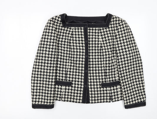 Hobbs Women Black Houndstooth Wool Blend Tweed Blazer Size 12