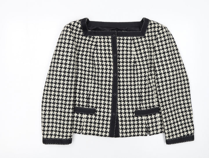 Hobbs Women Black Houndstooth Wool Blend Tweed Blazer Size 12