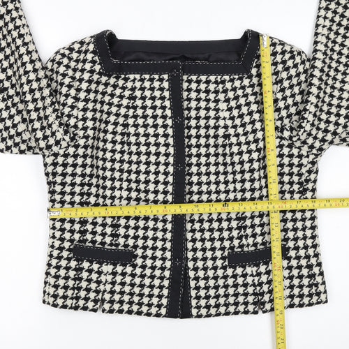 Hobbs Women Black Houndstooth Wool Blend Tweed Blazer Size 12