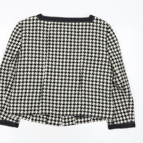 Hobbs Women Black Houndstooth Wool Blend Tweed Blazer Size 12
