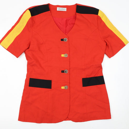 Louis Ortoni Women Red Linen Blend Short Sleeve Tailored Suit Jacket Size 14