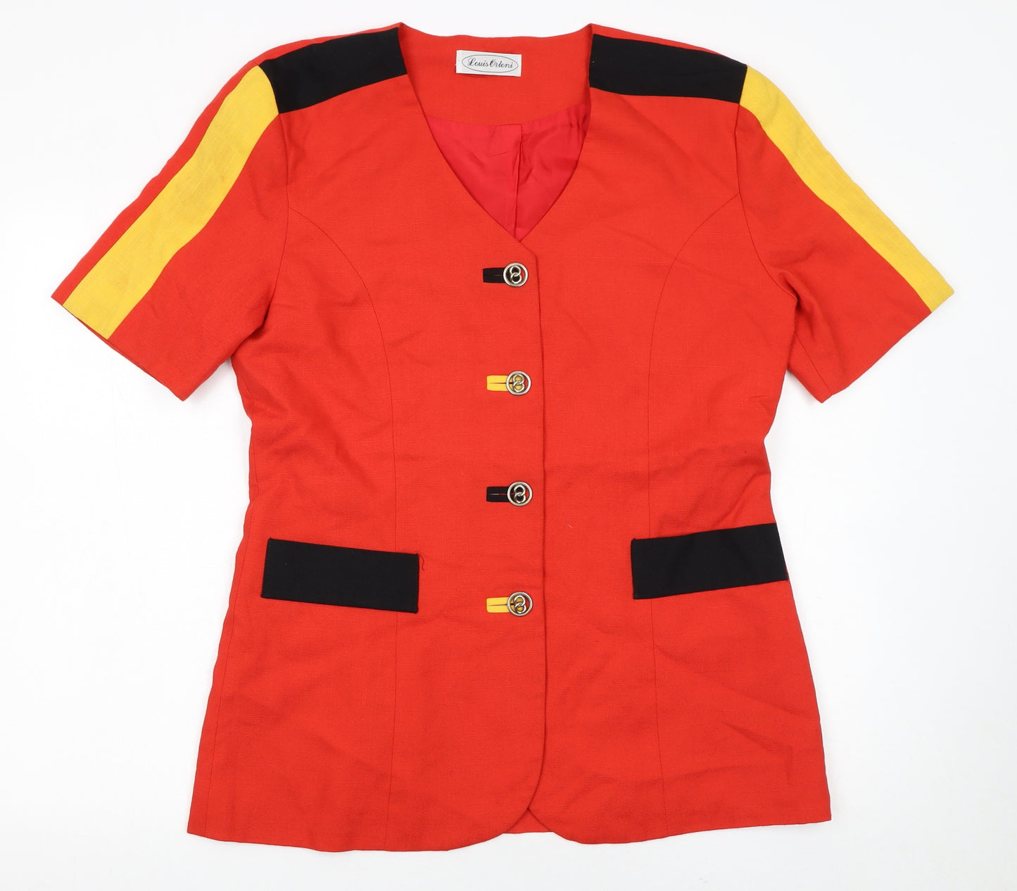 Louis Ortoni Women Red Linen Blend Short Sleeve Tailored Suit Jacket Size 14