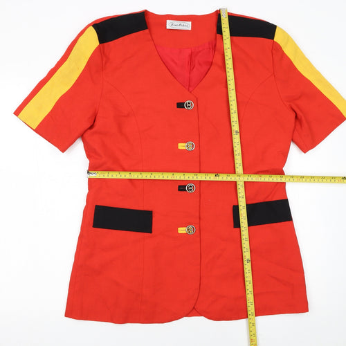 Louis Ortoni Women Red Linen Blend Short Sleeve Tailored Suit Jacket Size 14