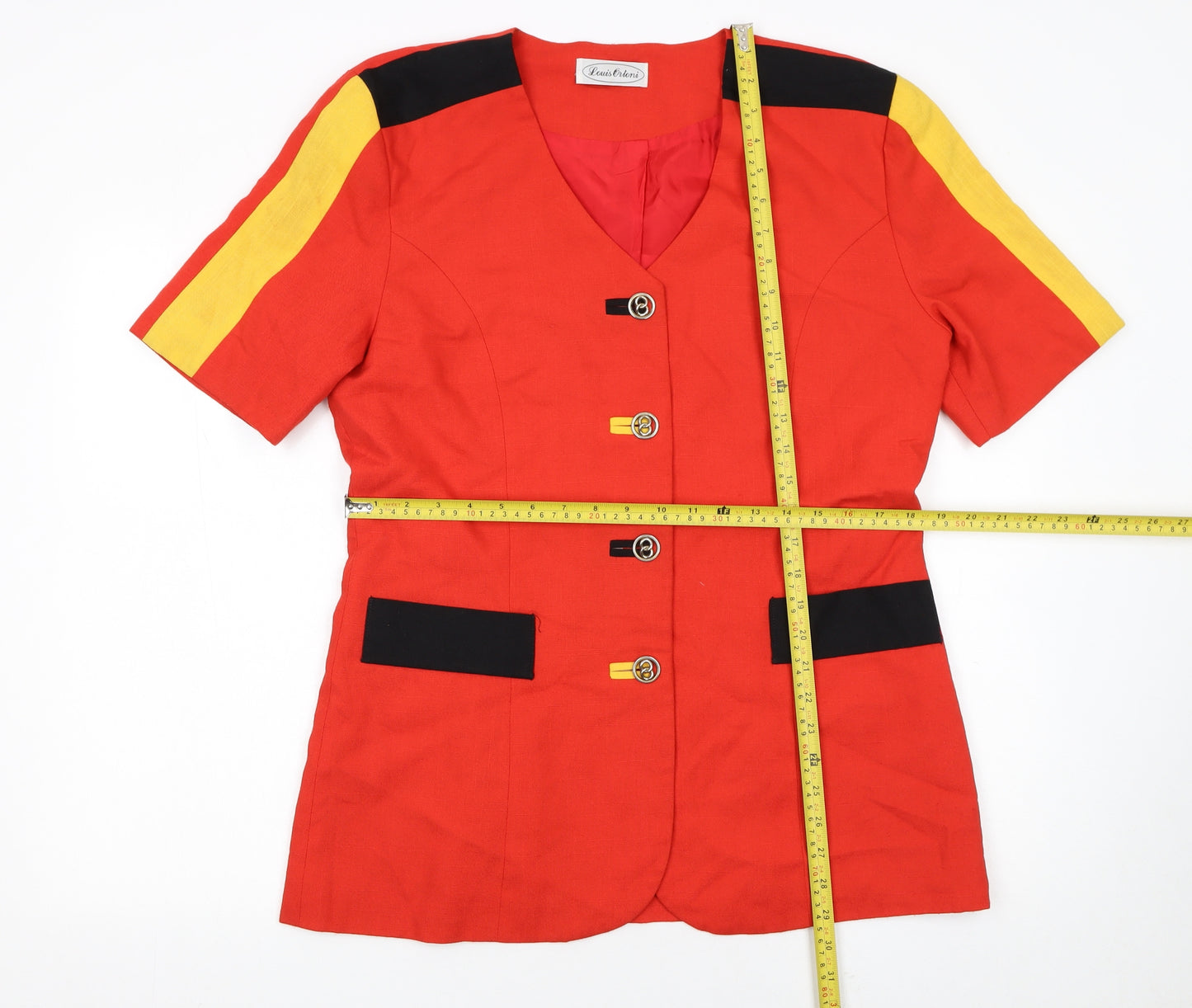 Louis Ortoni Women Red Linen Blend Short Sleeve Tailored Suit Jacket Size 14