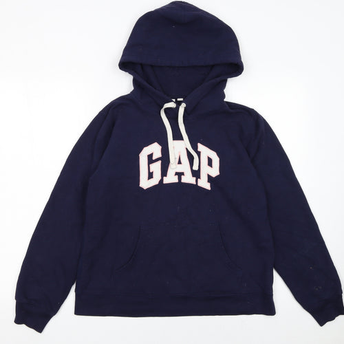 GAP Women Navy Blue Medium Pullover Hoodie with Logo Print