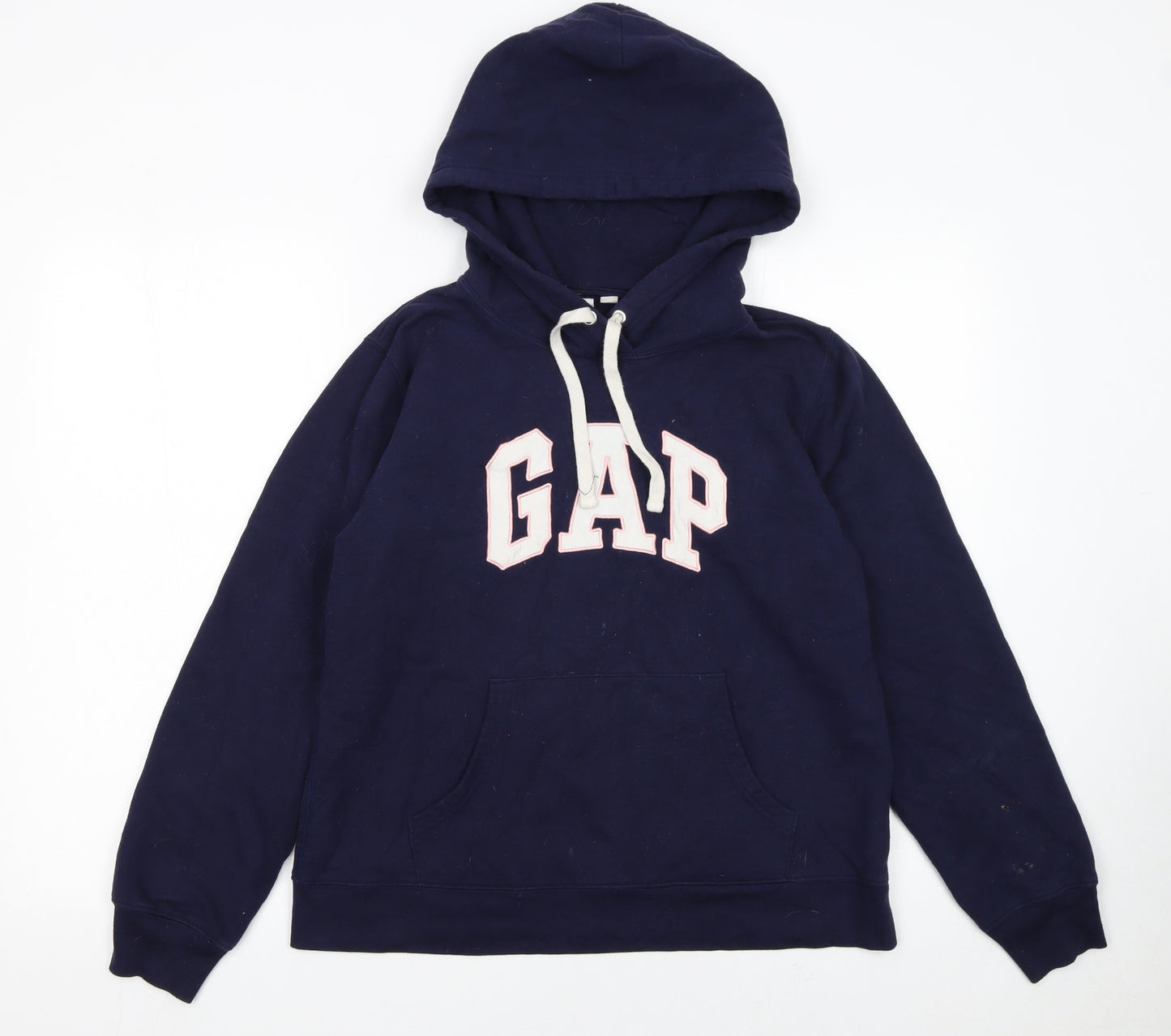GAP Women Navy Blue Medium Pullover Hoodie with Logo Print