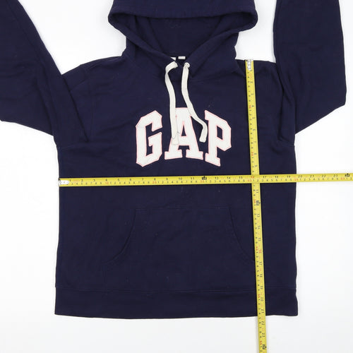 GAP Women Navy Blue Medium Pullover Hoodie with Logo Print