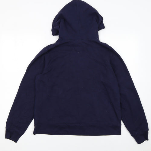 GAP Women Navy Blue Medium Pullover Hoodie with Logo Print