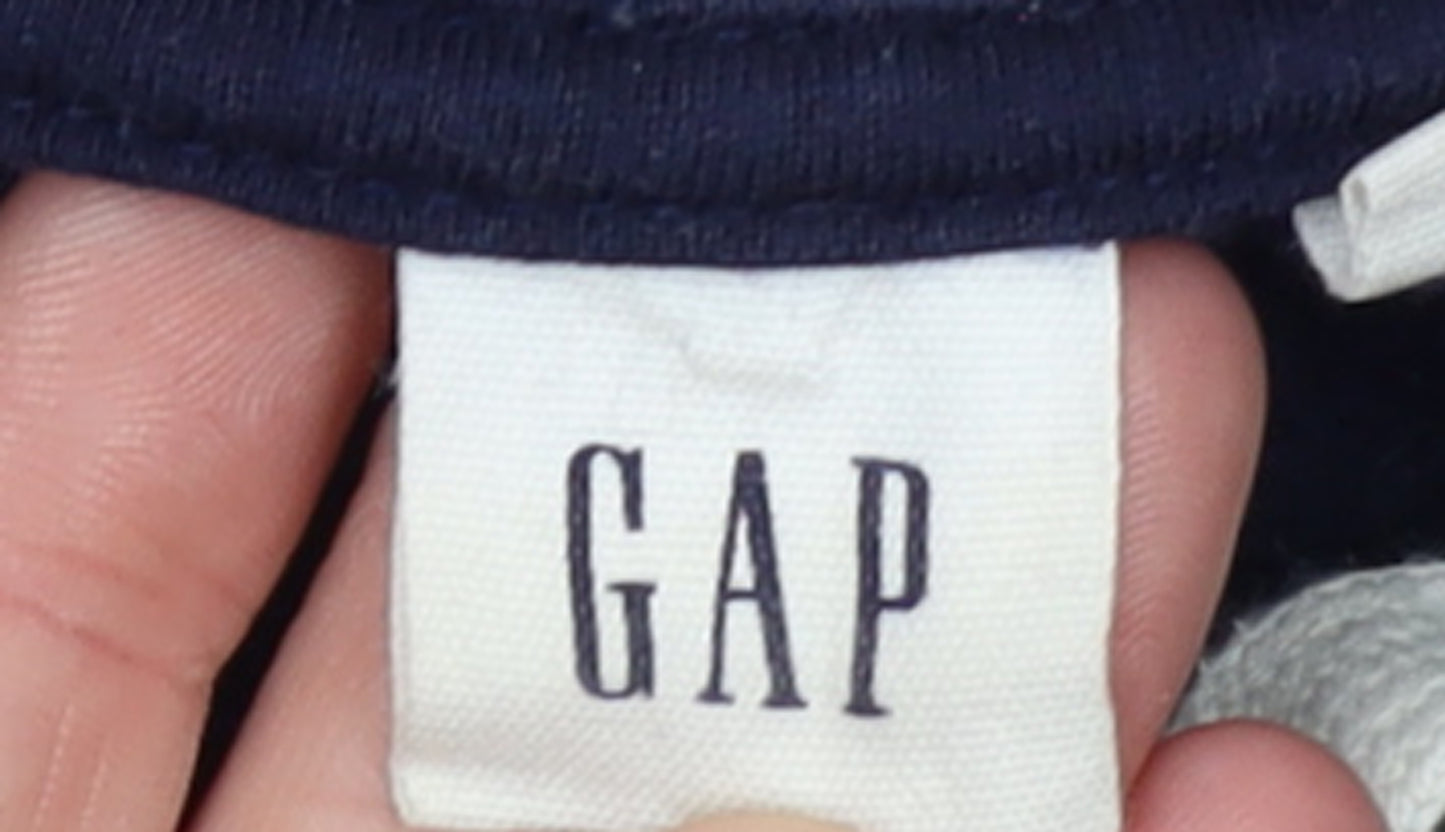 GAP Women Navy Blue Medium Pullover Hoodie with Logo Print