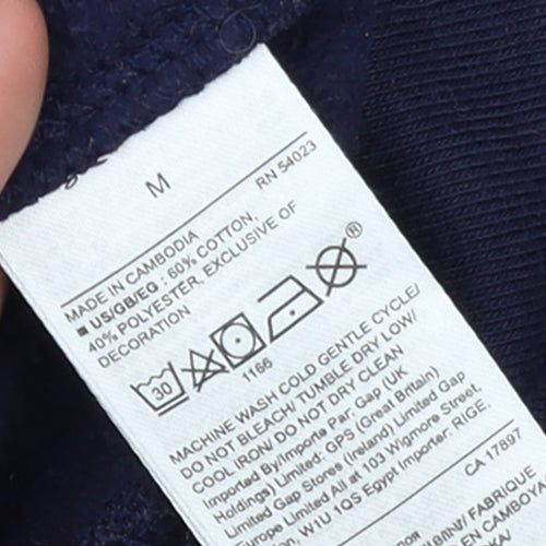 GAP Women Navy Blue Medium Pullover Hoodie with Logo Print