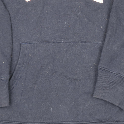 GAP Women Navy Blue Medium Pullover Hoodie with Logo Print