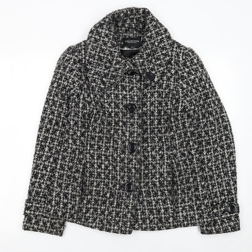 Debenhams Women’s Black Wool Blend Tweed Pea Coat Jacket Size 12
