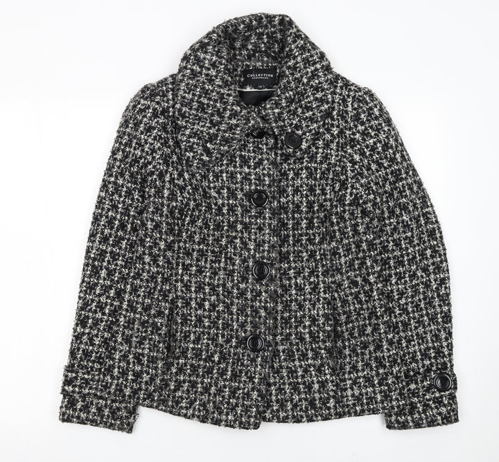 Debenhams Women’s Black Wool Blend Tweed Pea Coat Jacket Size 12