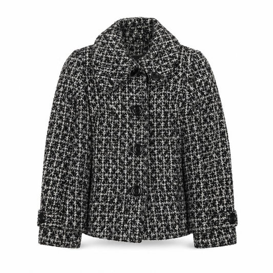 Front view of Debenhams Women’s Black Wool Blend Tweed Pea Coat Jacket, size UK 12
