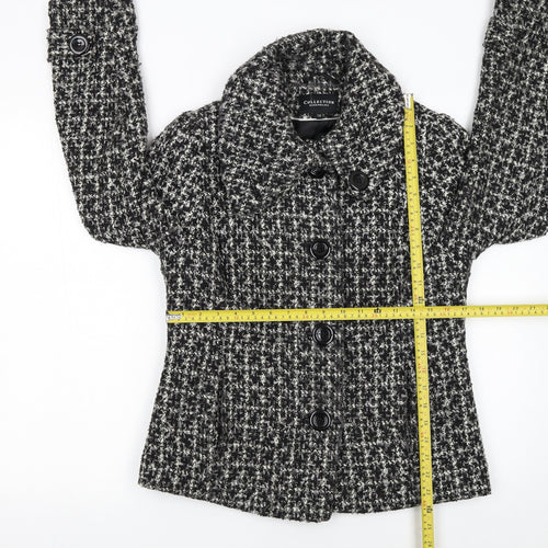 Debenhams Women’s Black Wool Blend Tweed Pea Coat Jacket Size 12