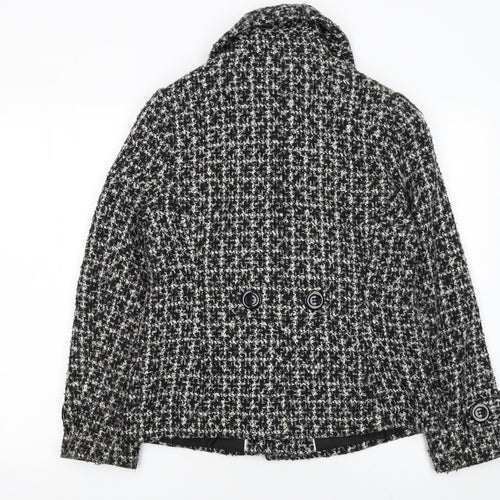 Debenhams Women’s Black Wool Blend Tweed Pea Coat Jacket Size 12