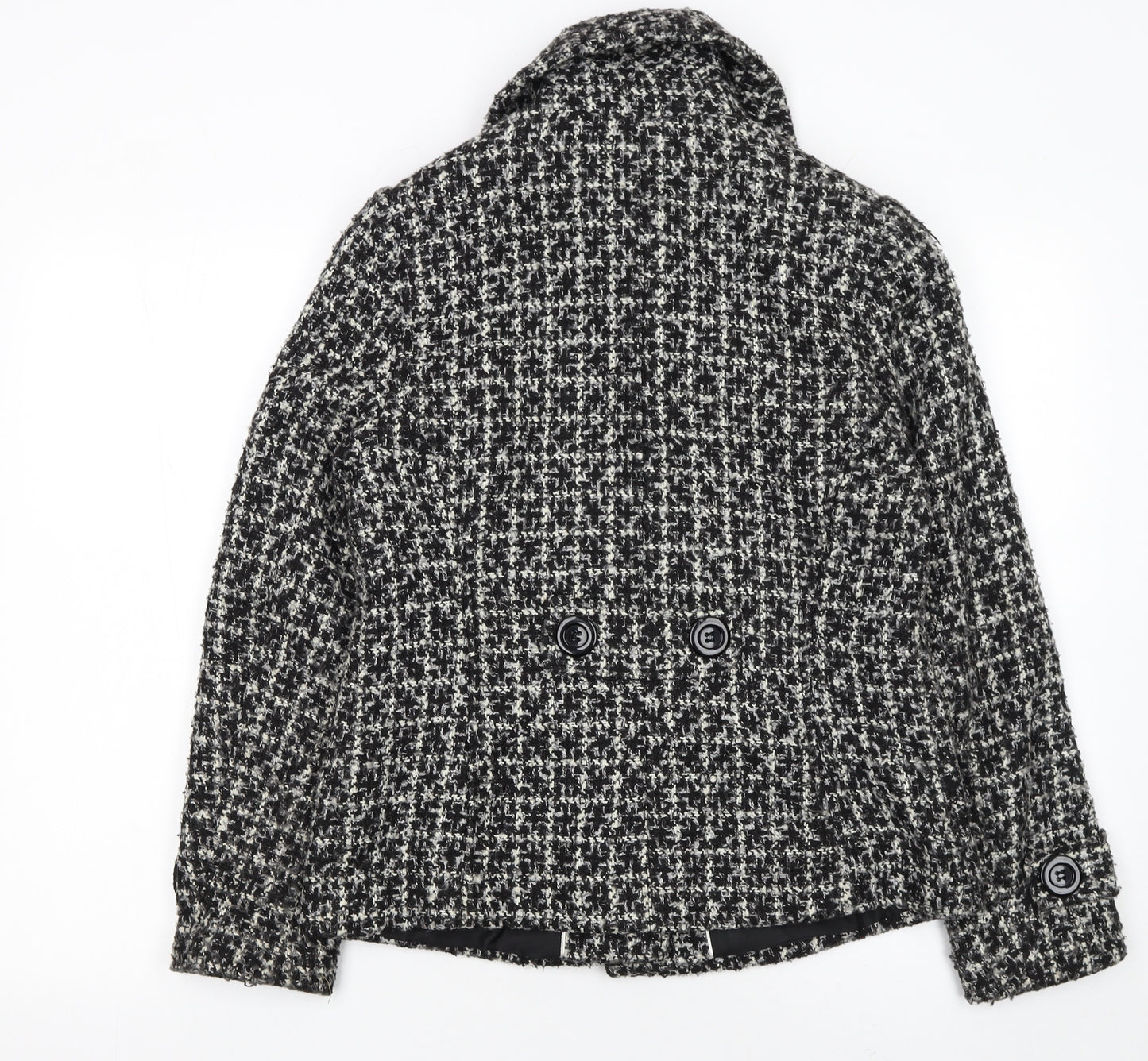 Debenhams Women’s Black Wool Blend Tweed Pea Coat Jacket Size 12