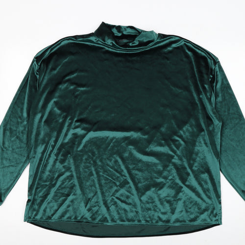 Marks and Spencer Womens Green Velvet Mock Neck Long Sleeve Blouse UK 18