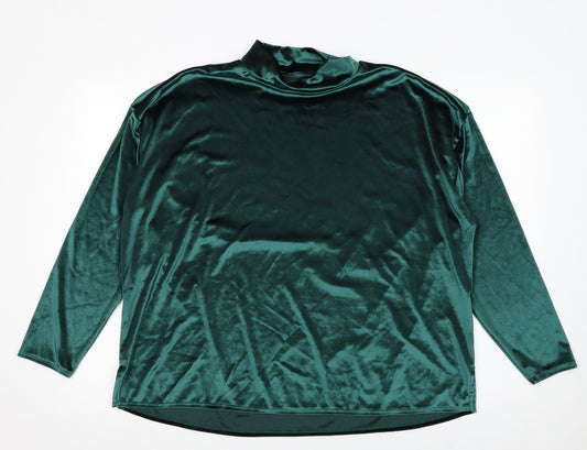 Marks and Spencer Womens Green Velvet Mock Neck Long Sleeve Blouse UK 18