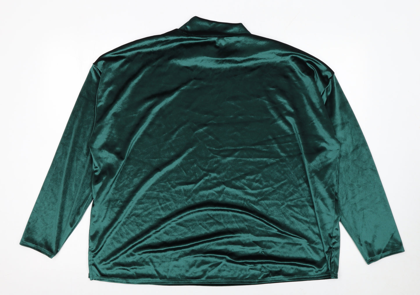 Marks and Spencer Womens Green Velvet Mock Neck Long Sleeve Blouse UK 18
