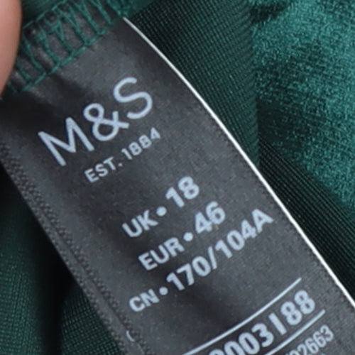 Marks and Spencer Womens Green Velvet Mock Neck Long Sleeve Blouse UK 18