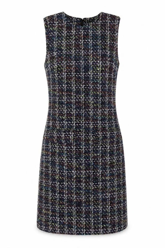 Front view of Paper Dolls Women’s Multicoloured Tweed Shift Dress, size UK 10, Sleeveless