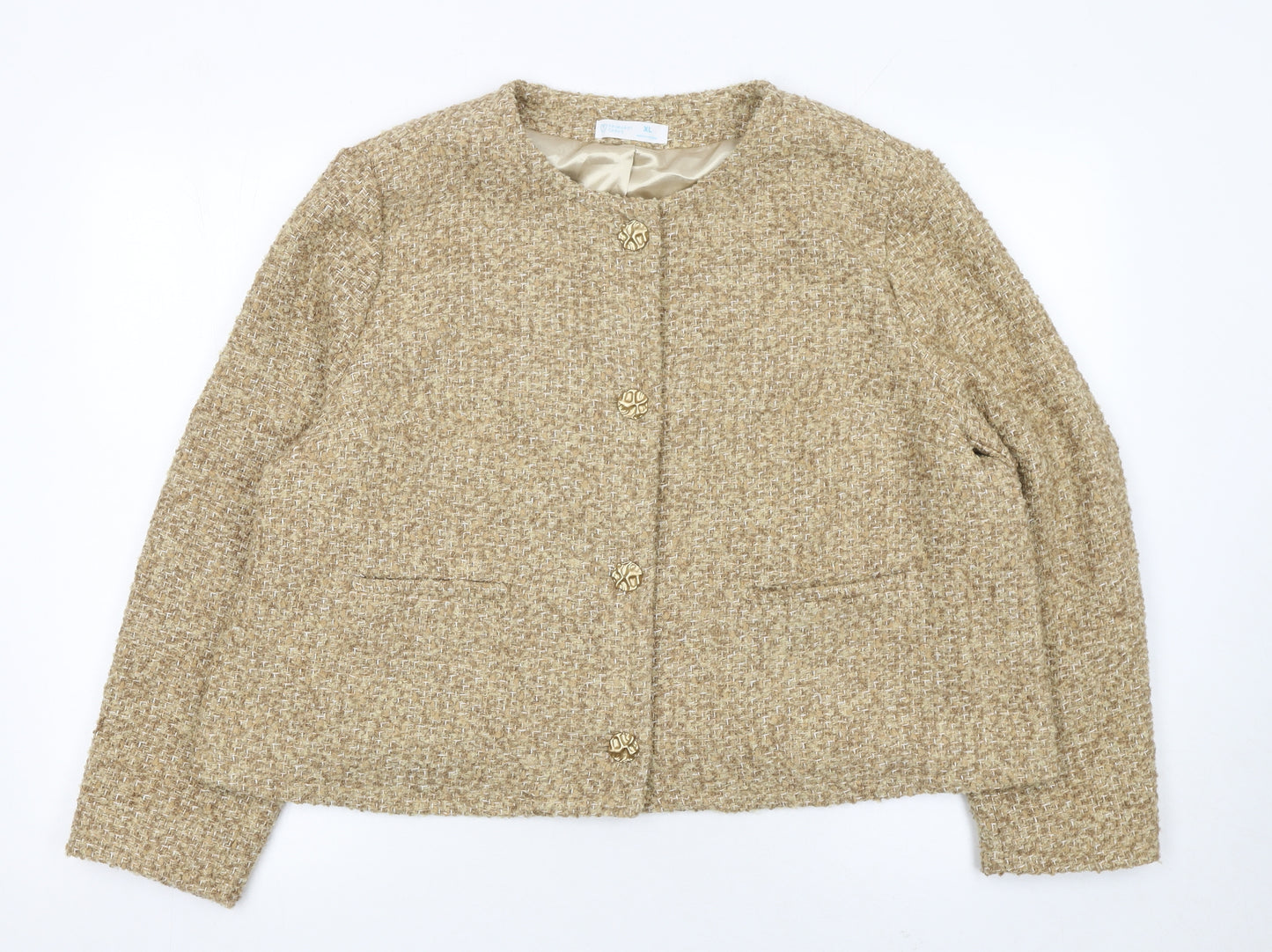 Primark Women Beige Tweed Blazer Jacket XL Classic Lined